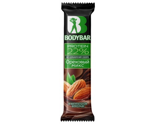 Батончик BODYBAR протеиновый 22% «Ореховый микс» в горьком шоколаде, 50 гр