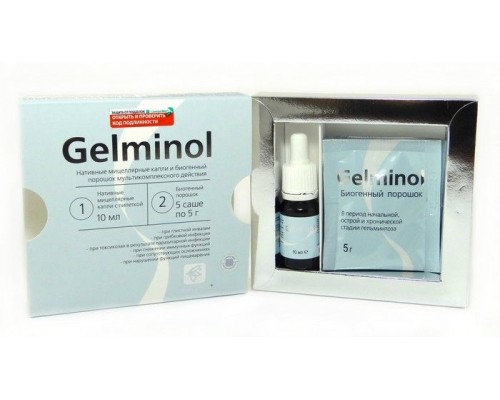 Мицеллярный комплекс Гельминоль от гельминтов, 5 саше-пакетов + капли 10 мл