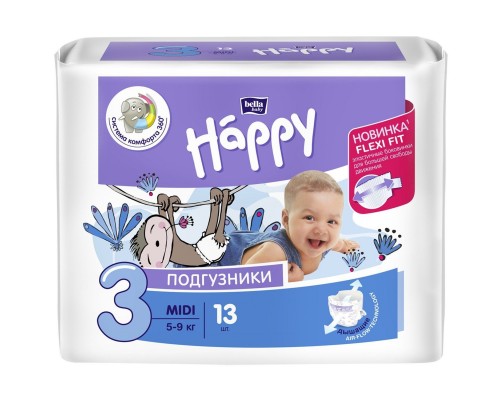 Подгузники happy midi для детей (5-9 кг) 13шт