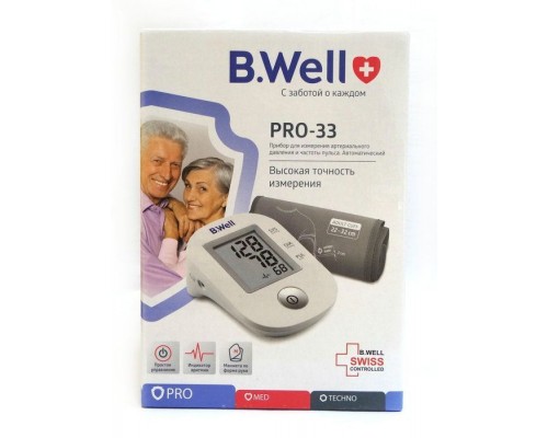 B.Well Swiss Тонометр PRO-33 автомат 1 кнопка манжета M (22-32 см)