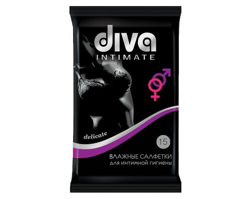 Салфетки влажные «Diva intimate» Black, для интимной гигиены, 15 шт