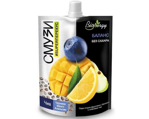 Смузи Баланс Bionergy (черника, манго, чиа, апельсин, арония, яблоко) дой-пак 120г